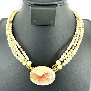 Stone Festoons Large Pendant Stone Beads Four Strands w/ AB Spacer Hook Clasp 18